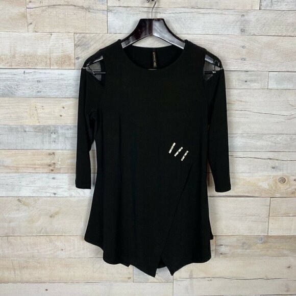 IC By Connie K Womens Faux Wrap Dress Black Small - Picture 1 of 5